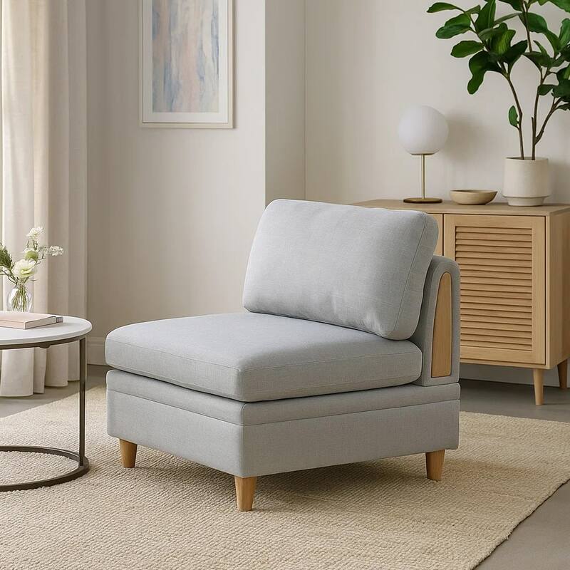 Gimy 37 Inch Modular Armless Sofa Chair, Light Gray Dorris Fabric, Wood