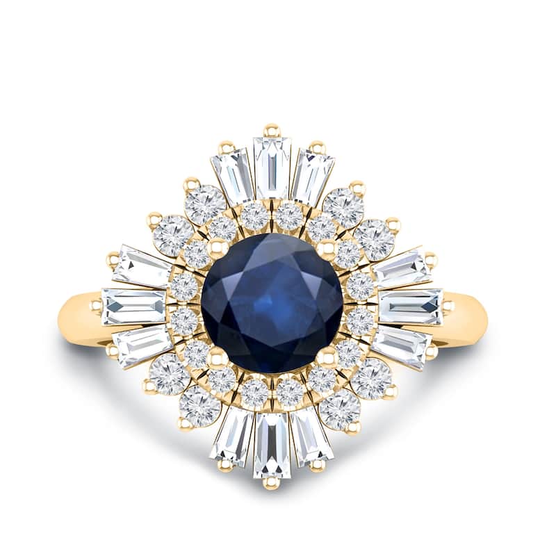 Auriya 14k Gold 1ct Blue Sapphire and Diamond Ballerina Engagement Ring 3/4ctw (G-H, VS1-VS2)