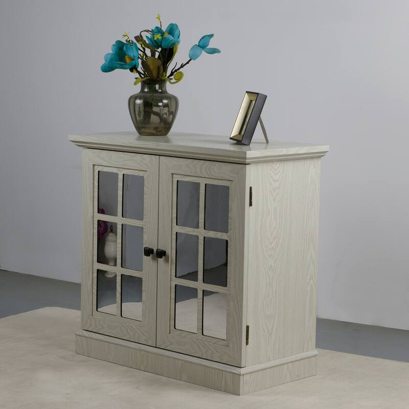 Sideboard Cabinet with Acrylic Mirrored Doors, Wooden Kitchen Pantry Storage Cabinet, Accent Cabinet with Adjustable Shelf