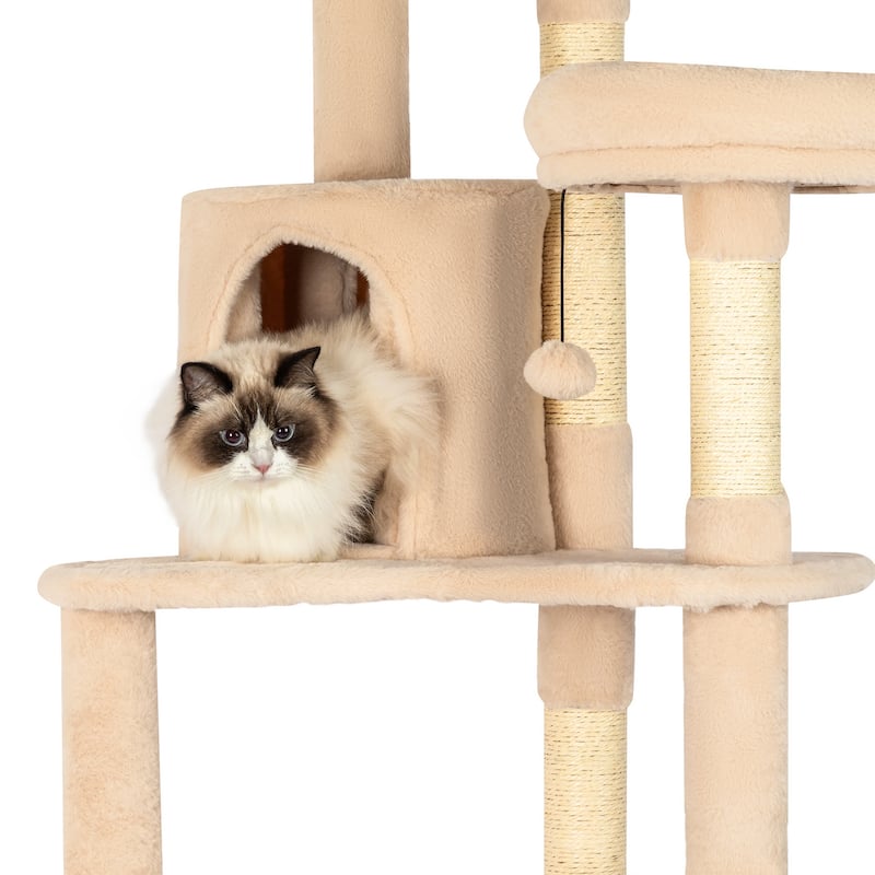 Adeco Cat Tree with Plush Hammock and Dangling Pompom