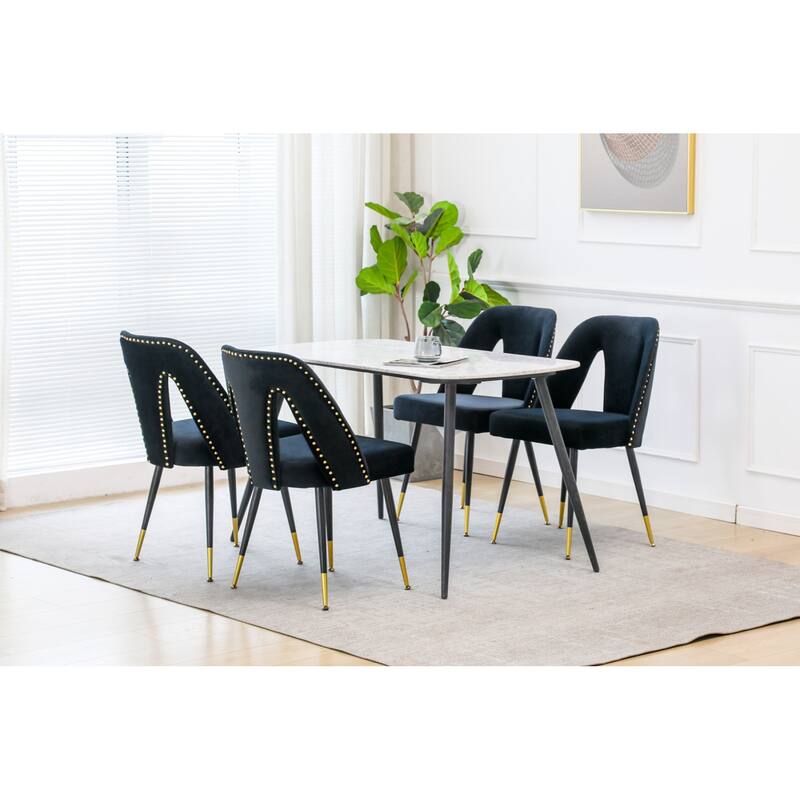 Velvet Upholstered Dining Chair with Nailheads