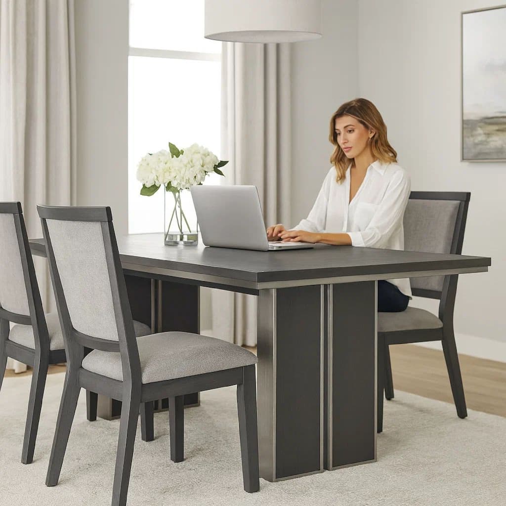 Axel 82 - 100 Inch Extendable Soild Mahogany Wood Dining Table, Gray