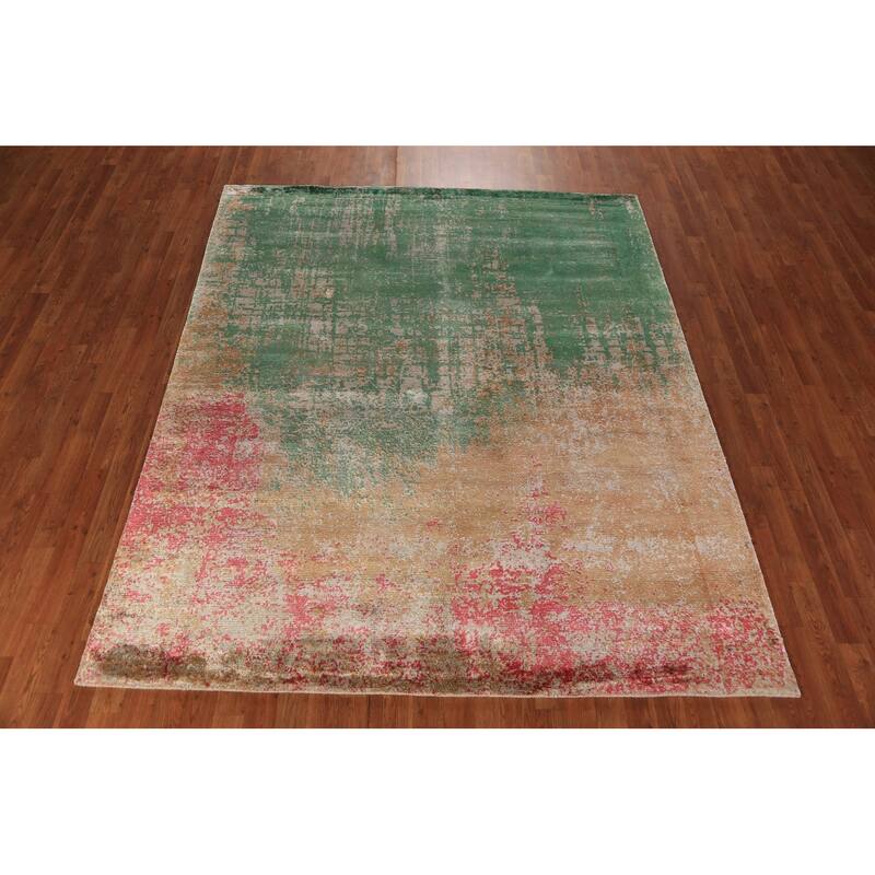 Multicolor Abstract Indian Area Rug Hand-Knotted Wool Carpet - 6'7"x 8'2"