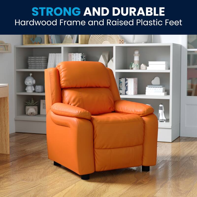 Deluxe Padded Contemporary Kids Recliner with Storage Arms