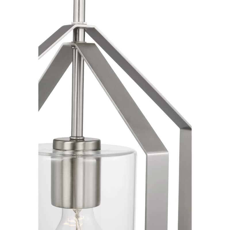 Vertex Collection One-Light Brushed Nickel Clear Glass Contemporary Foyer Light - 12 in x 12 in x 22.5 in