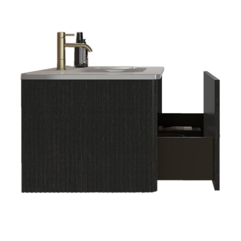 GDFStudio - Etna Floating Bathroom Vanity with Integrated Ceramic Sink, Modern Handle-Free Wall-Mounted Design, Pre-Assembled