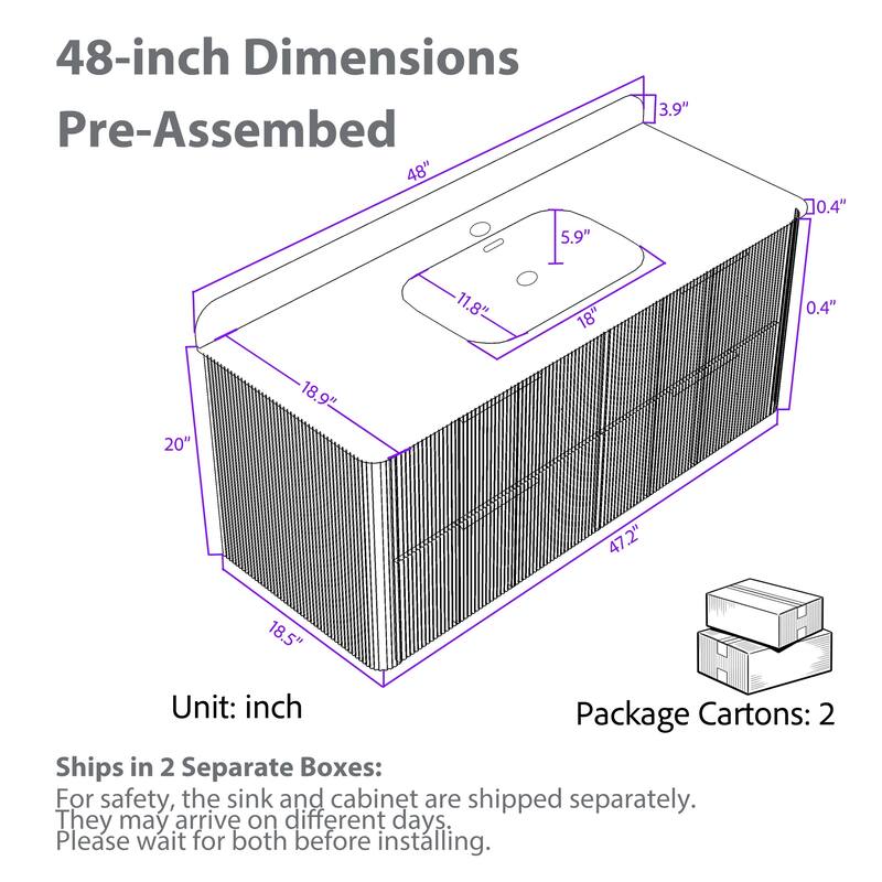 Modland 48" Fluted Floating Vanity with Sink - 48 inch