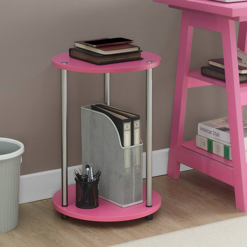 Convenience Concepts Designs2Go No Tools 2 Tier Round End Table - Pink/Chrome