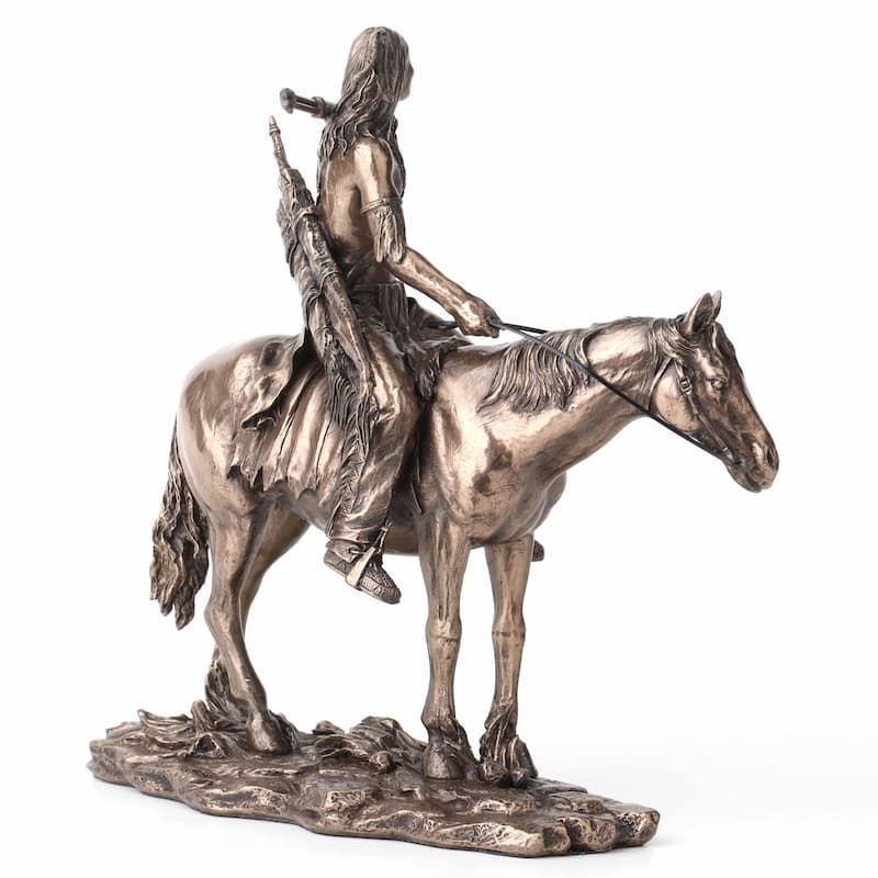 8.66" H INDIAN RIDING HORSE RESTING RIFLE ON SHOULDER Cold Cast Bronze - 3.74"x8.66"x8.07"