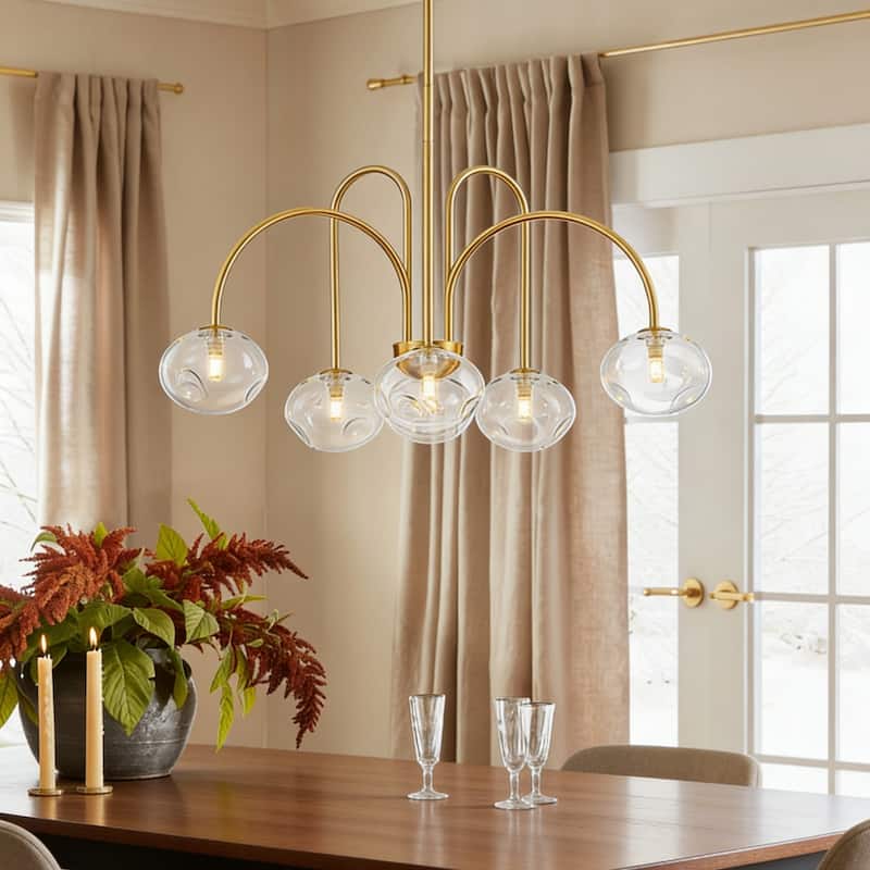 Rennnsan 6-Light Modern Brass Chandelier with Clear Glass Globes - Contemporary Ceiling Light for Living Room - 6 Light