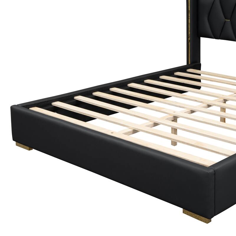 Upholstered Platform Bed with Metal Strips