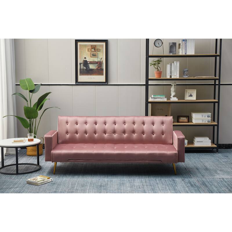 75'' Wide Tufted Velvet Convertible Sleeper sofa - Rose