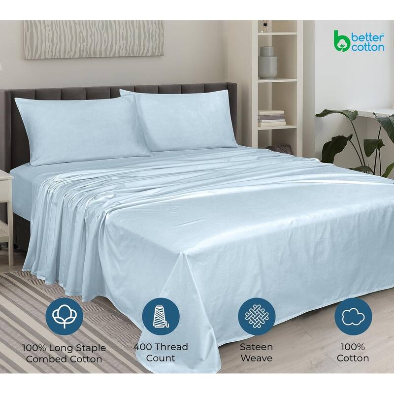 Royale Linen 400 Thread Count Cotton 4 Piece Sateen Sheet Set