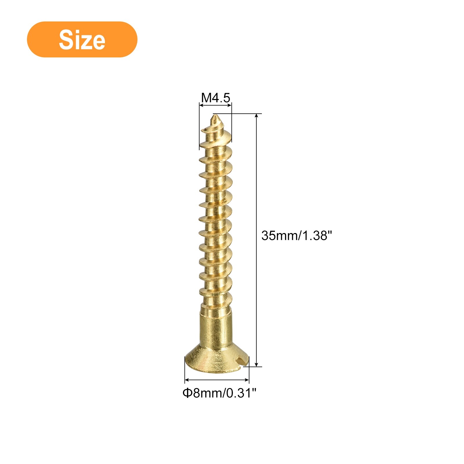 Brass Wood Screws, Slotted Drive Flat Head Self Tapping Screw Countersunk for Woodworking Furniture - Gold