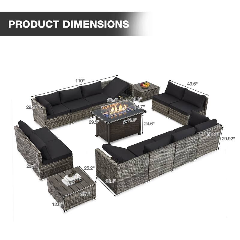 12-Person Patio Conversation Set with Fire Pit Table, All-Weather Wicker Outdoor Furniture
