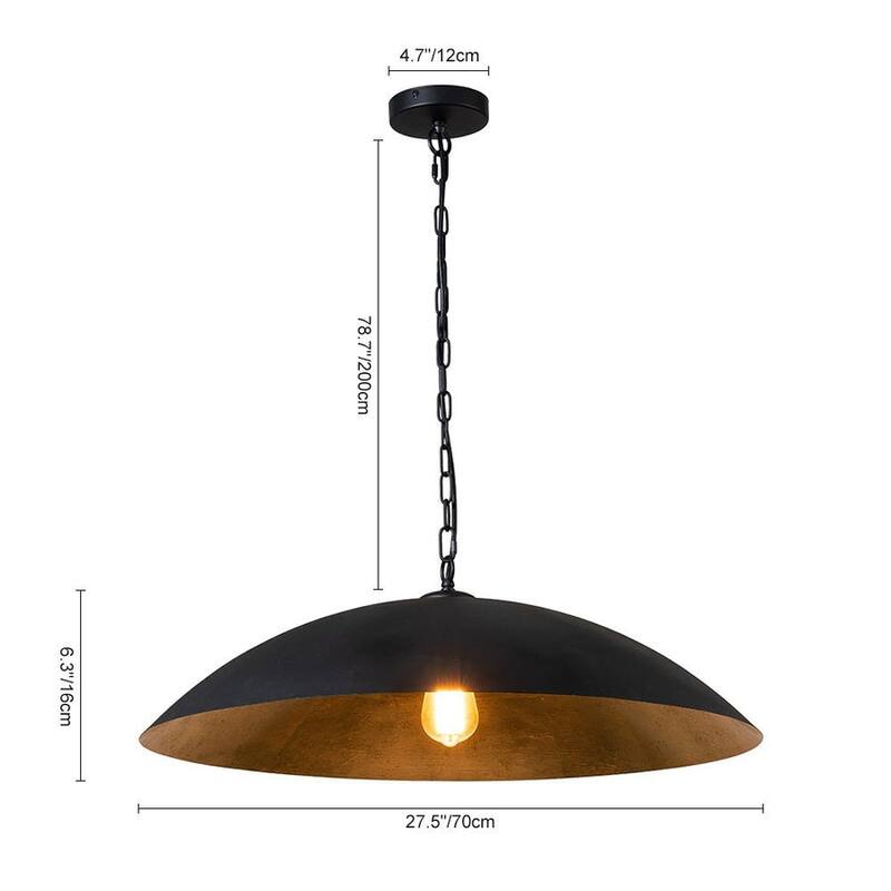 1-Light Black Gold Oversized Metal Dome Pendant Light - 27in