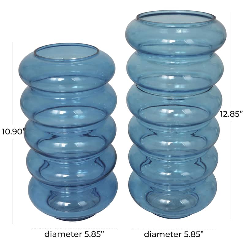 Glass Bubble Vase - Set of 2 Blue - Roche River Decor - 6"W x 6"L x 13"H