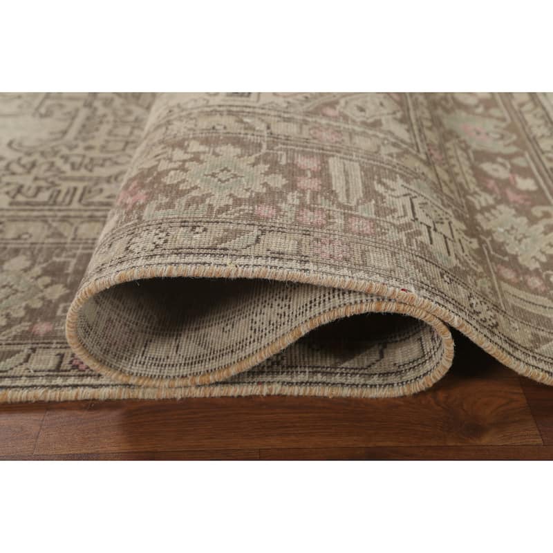 Distressed Beige Tabriz Persian Vintage Area Rug Handmade Wool Carpet - 6'7" x 9'6"