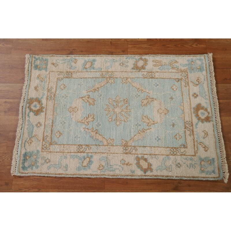 Hand Knotted Oriental 100% Wool Carpet Transitional Geometric Navy Blue & Blues Oushak Area Rug - 2' 11'' X 2' 0''
