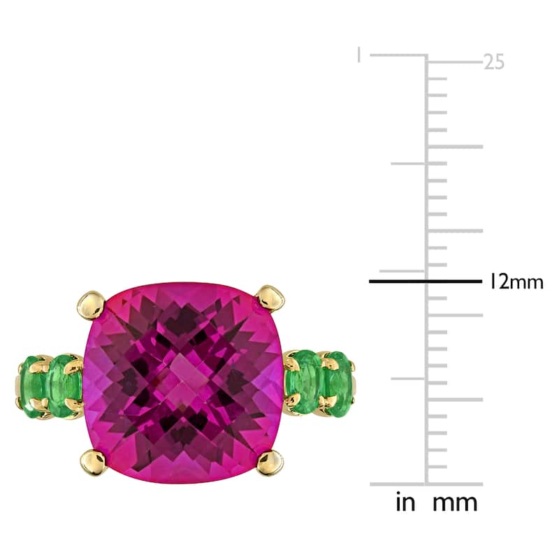 Miadora 9ct TGW Pink Topaz and Tsavorite Ring in Yellow Plated Sterling Silver