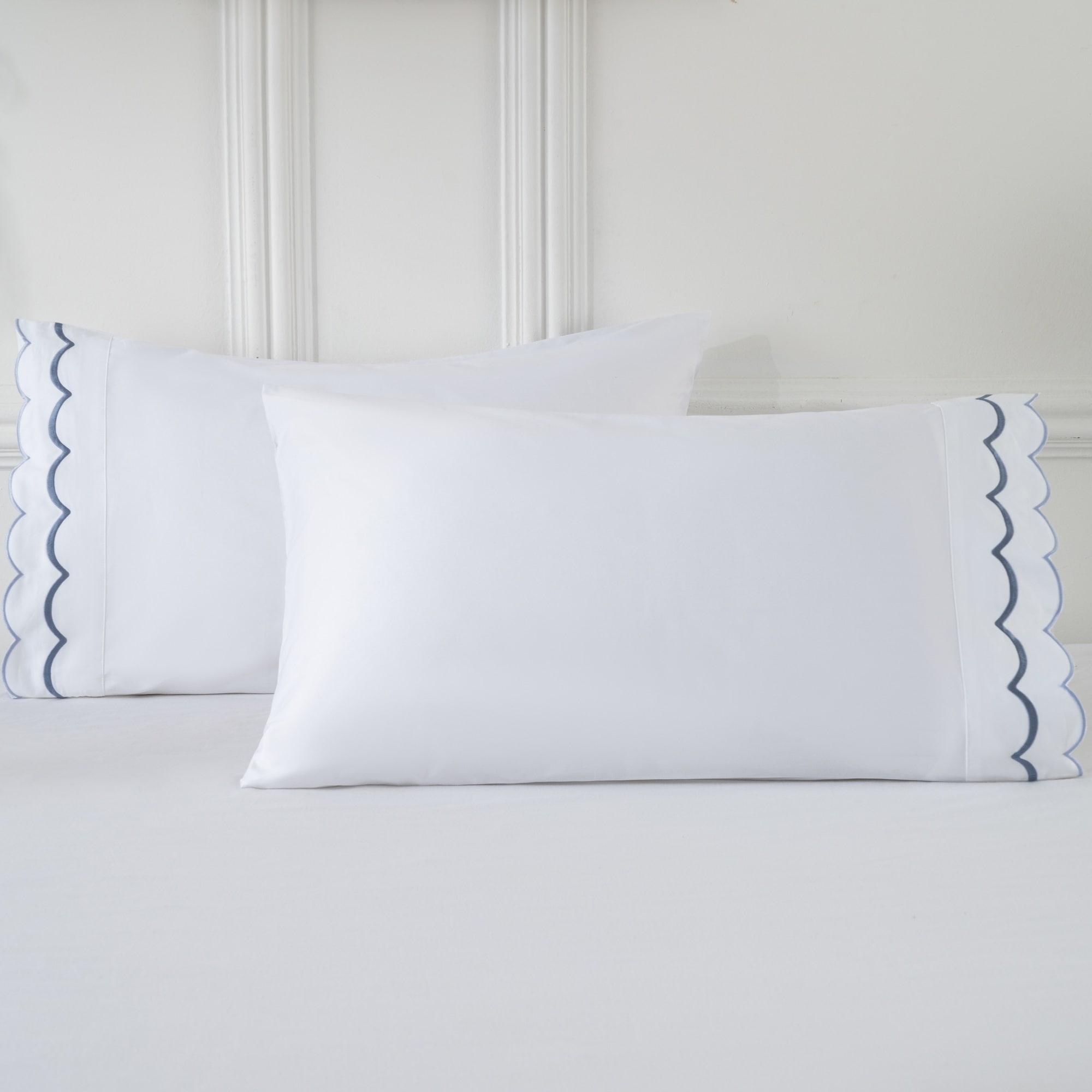 Luxury Long Staple Cotton Sateen 400 Thread Count Embroidered Standard Pillowcases, Set of 2