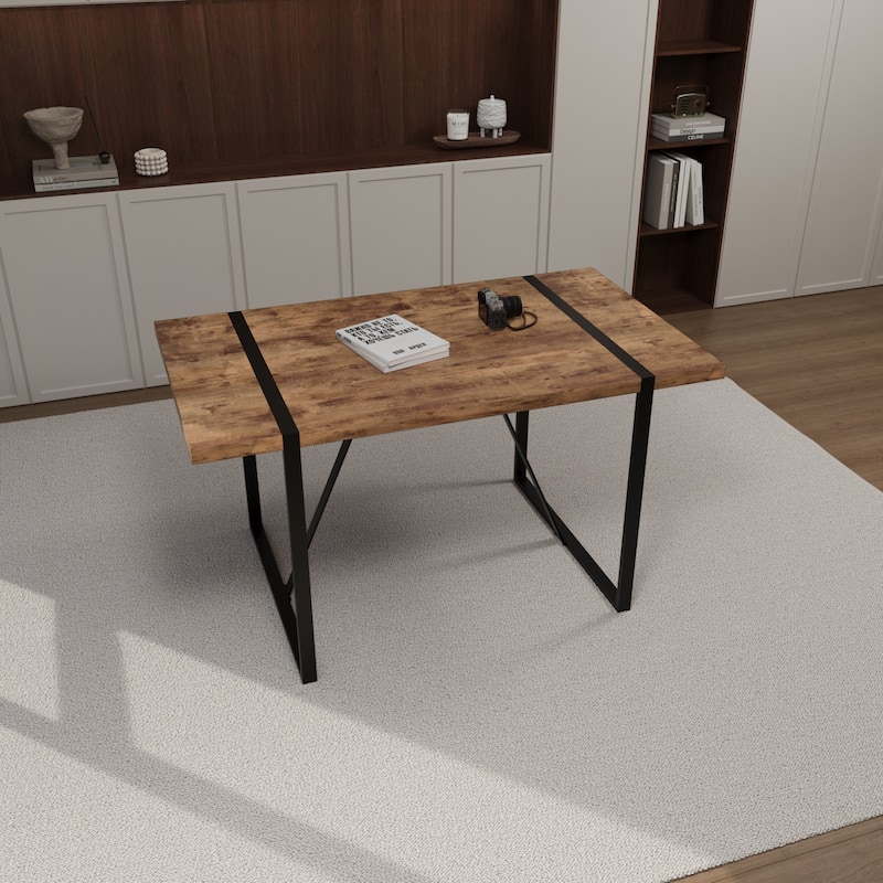 Modern 5-Piece Dining Set with Dark MDF Rectangular Table & 4 High Back Black Metal Legs Chairs