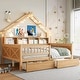 preview thumbnail 2 of 8, Wood Full Size House Platform Bed with LED, Storage Shelves, Drawers, and Guardrail