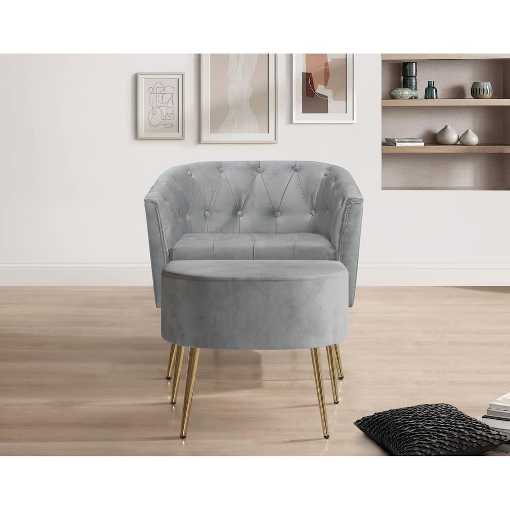 Clayfell Cassy Velvet Flared Arm Chair with stool - 28.9"