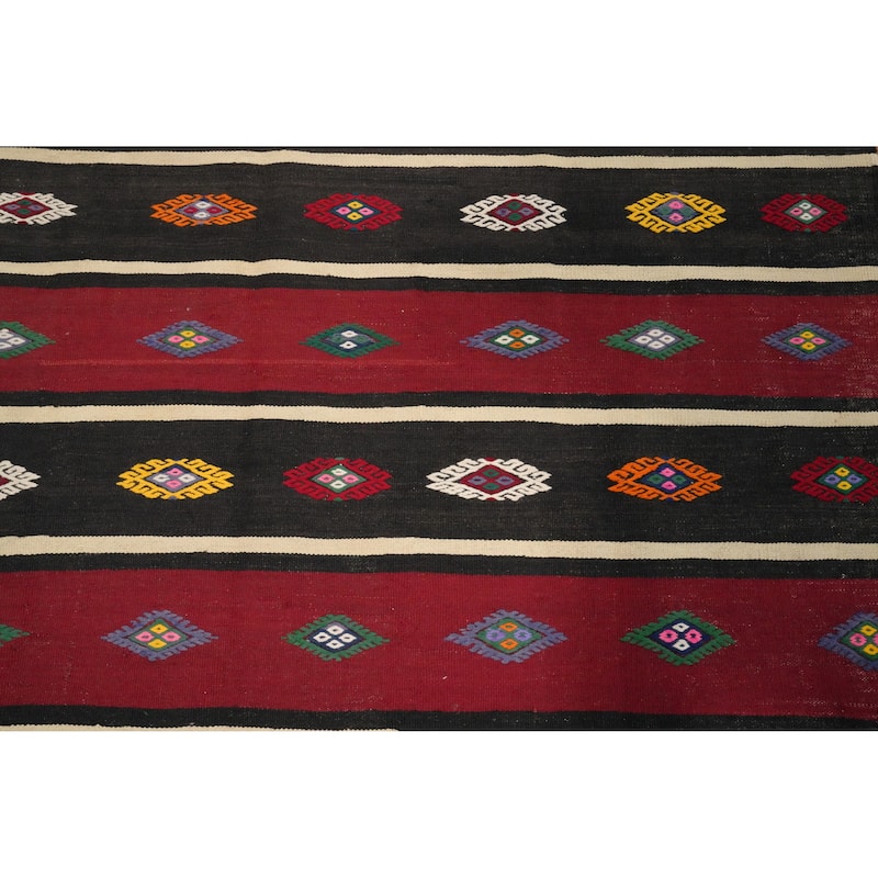 Hand Woven Oriental 100% Wool Carpet Southwestern Tribal Red Kilim Area Rug - 9' 9'' X 5' 7''