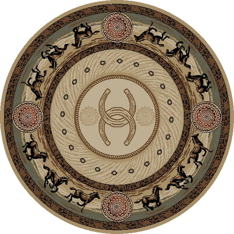 American Destination Cheyenne Western Horse Area Rug - 7'10" Round - Multi