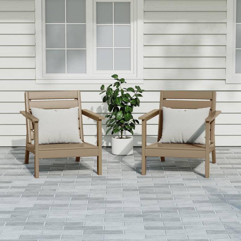 Birchwood All Weather HDPE Outdoor Patio Deep Seating Arm Chair (Set of 2) - Weathered Wood