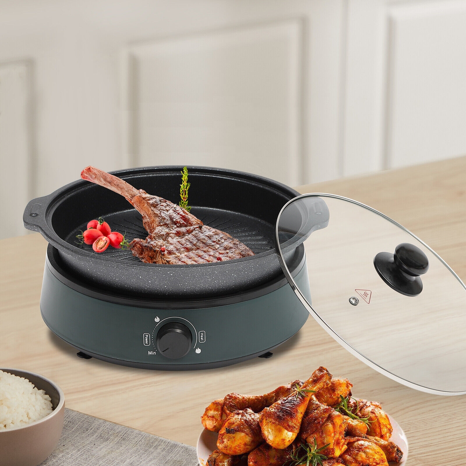 Portable Electric Skillet Multi Function Cooker 1350W Green