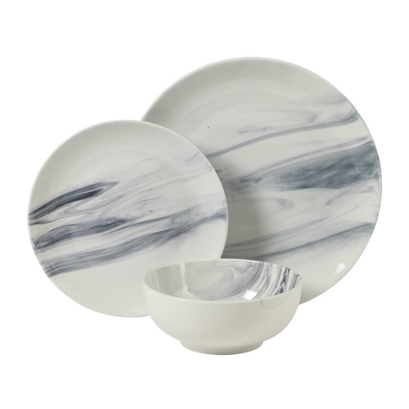 Gibson Home Cloudlight 12 Piece Plates and Bowls Dishes - Decorated Porcelain Ceramic Dinnerware Set - Service for 4