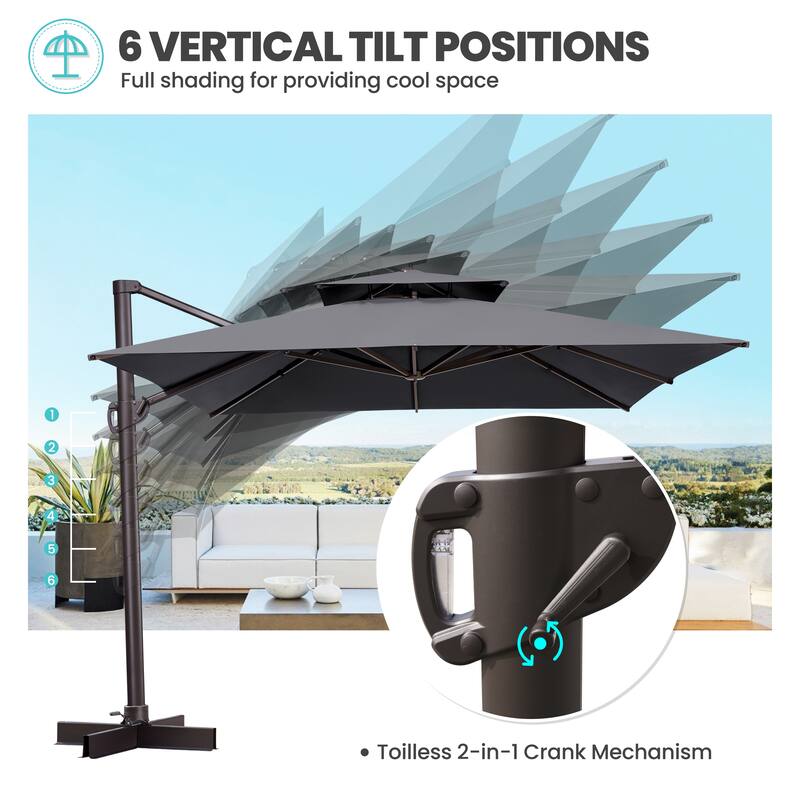 Crestlive Products 11FT Square Patio Offset Double Top Umbrella with Crank