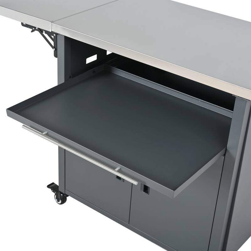 Foldable Outdoor Prep Station BBQ Cart with Trash Rack, Portable Kitchen Island Grill Cart with Foldable Top