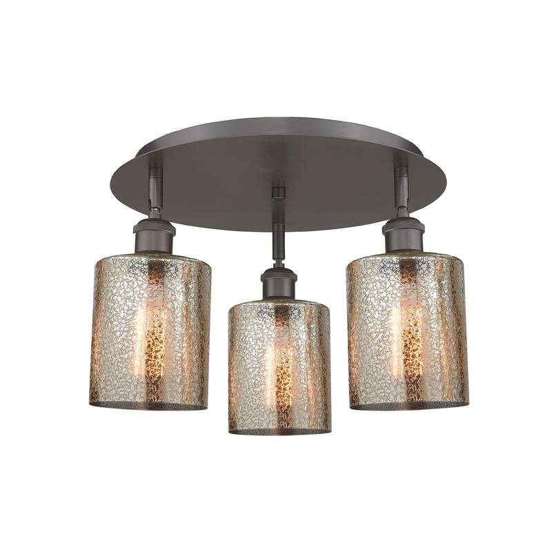 Innovations Lighting Cobbleskill - 3 Light 17" Flush Mount - Mercury/Oil Rubbed Bronze