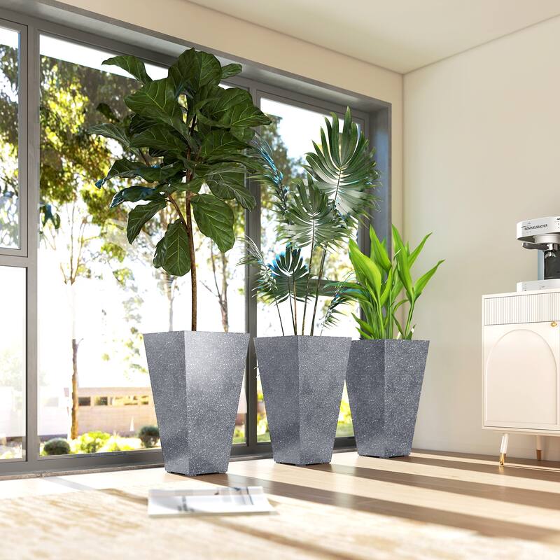 Outsunny 28 Inch Tall Planters for Outdoor Plants, Set of 3 Plastic Flower Pots with Marble Finish and Drainage Holes