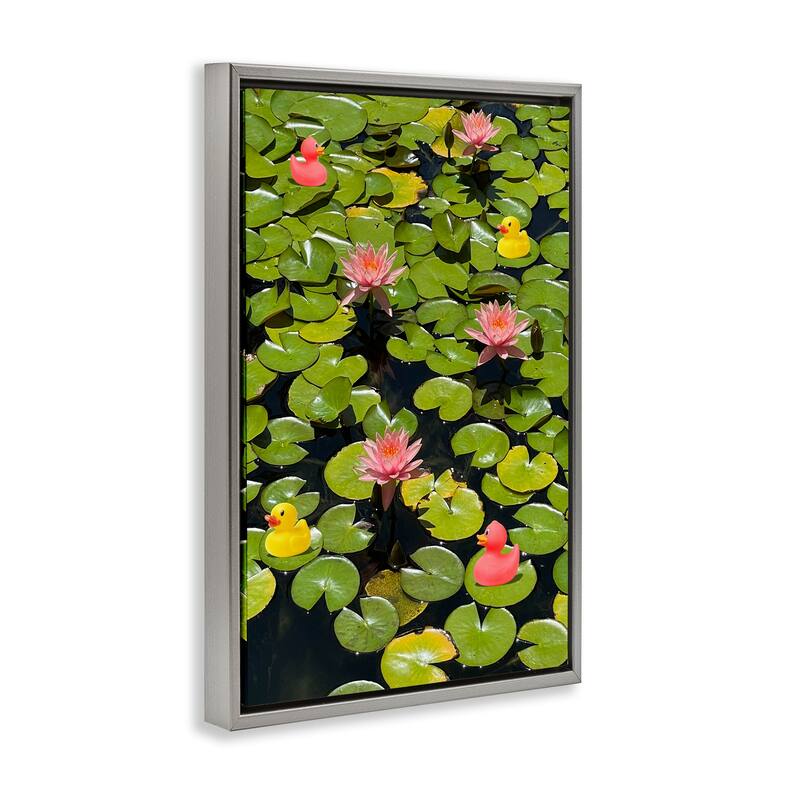 Stupell Rubber Ducks on Pond Lilies Framed Floater Canvas Wall Art Design By Ashley Singleton