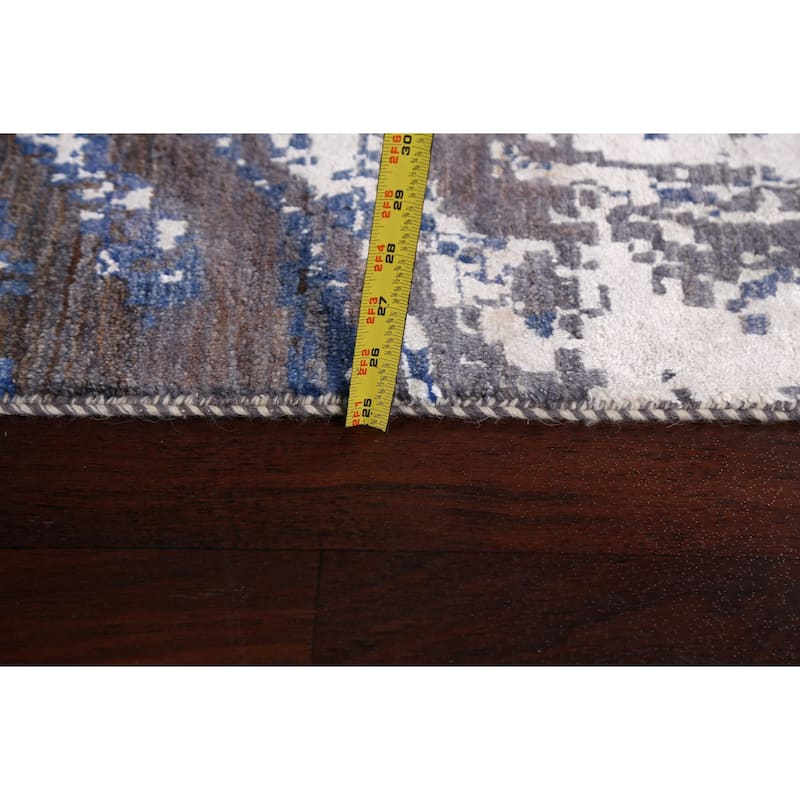 Wool/ Silk Vegetable Dye Modern Abstract Oriental Runner Rug Handmade - 3'0" x 12'3"
