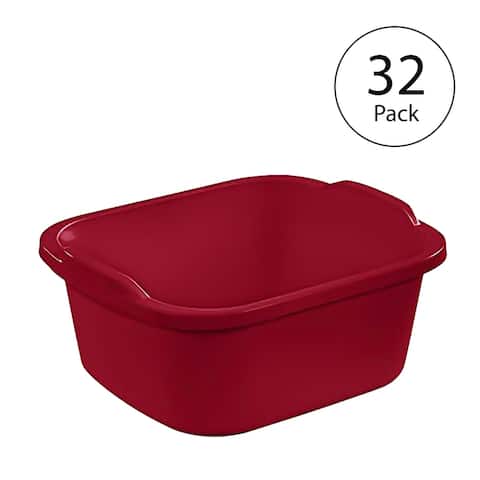 Sterilite Large Multi Function Home 12 Qt Sink Dish Washing Pan, Red (32 Pack) - 15 x 12.75 x 6.5 inches