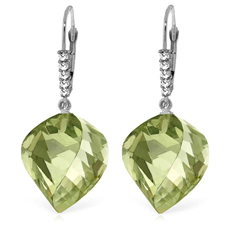 26.15 Carat 14K Solid Gold Earrings Diamond Briolette Green Amethyst - White