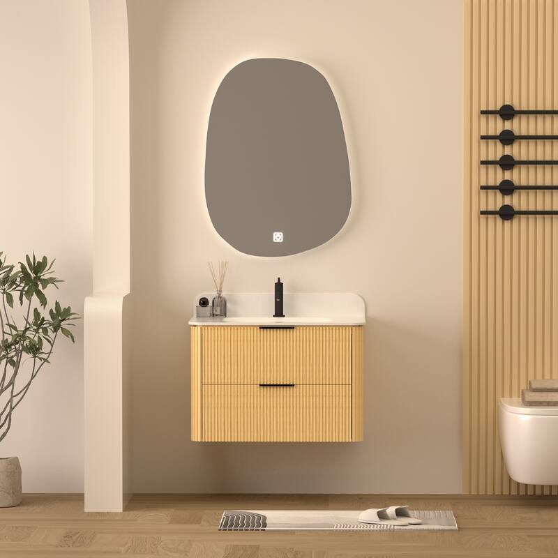 36" Floating Bathroom Vanity with Integrated countertop Rectangulare Sink Solid Wood