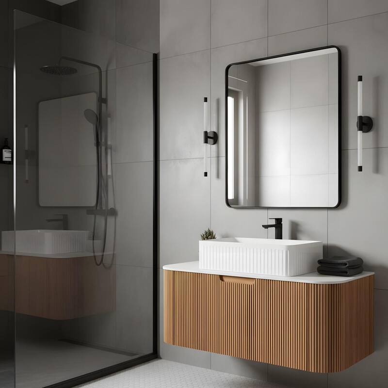 Wall Mounted Bathroom Vanity with White Rectangular Ceramic Basin