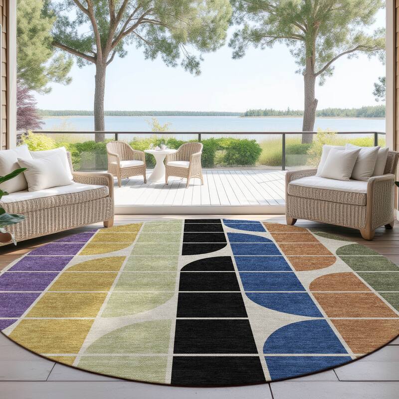 Machine Washable Indoor/ Outdoor Modern Finch Chantille Rug - Blue - 8' x 8'