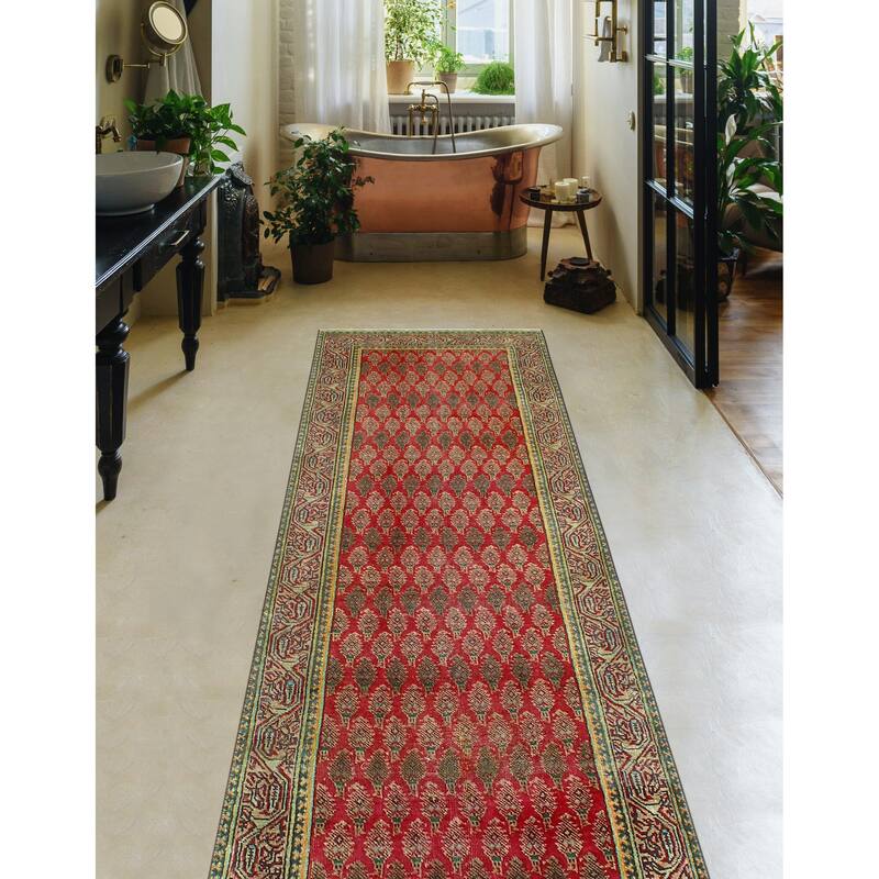 Fine Vintage Distressed Balym Red/Beige Runner - 3'0" x 10'0"