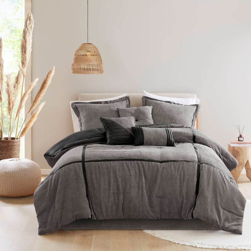 GDF Studio - Dallas 7-Piece Micro Corduroy Comforter Set - Grey