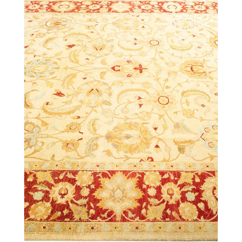 Overton Hand Knotted Wool Vintage Inspired Traditional Mogul Ivory Area Rug - 6' 2" x 8' 10"
