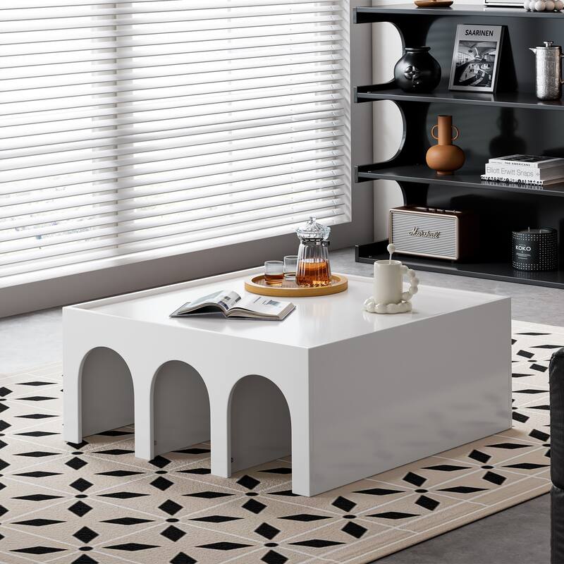 Multifunctional 4-Tier White Book Shelf & Coffee Table, Creative Furniture Floor Bookshelf, Minimalist Organizer Storage Shelves