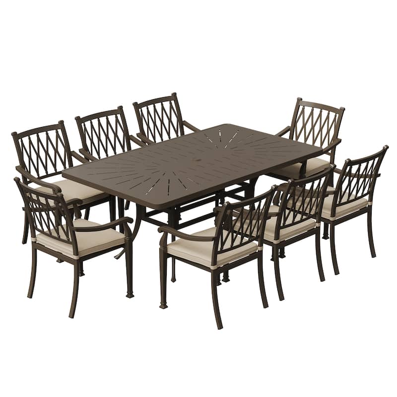 9-Piece Cast Aluminum Patio Dining Set with Cushions