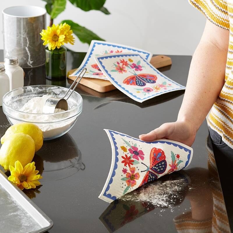 DII Black & White Swedish Dishcloth, 3 Piece